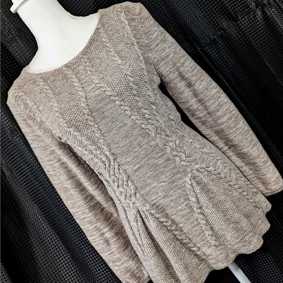 Cupio Sweaters - CUPIO! SWEET OATMEAL TAN & CREAM MARLED, CABLED TUNIC STYLE SWEATER! SZ XL